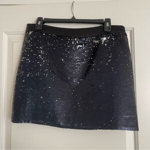 Trina Turk Black Silver Dark Navy Sequin‎ Mini Skirt